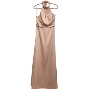 Azazie Delmar Stretch Satin Halter Gown English Rose Open Back A12 NWT Regency